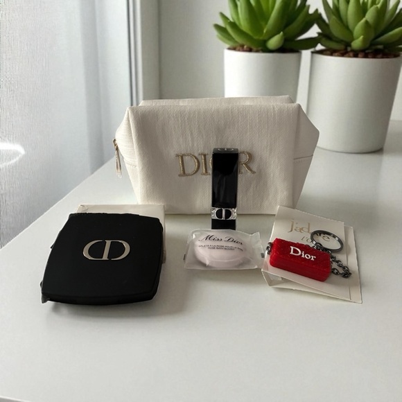Dior Other - Dior NWOT Denim White with Gold Cosmetic Bag and Dior Bundle